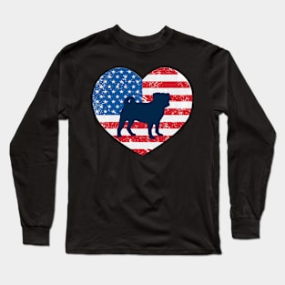 American Flag Heart Love Pugs Usa Patriotic 4Th Of July Long Sleeve T-Shirt